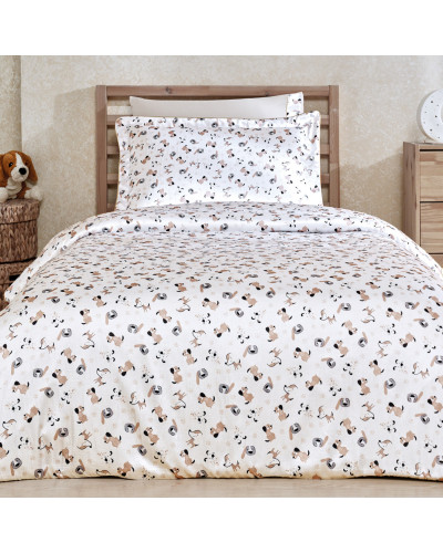 Подростковое постельное белье Tivolyo Home Beagle beyaz делюкс сатин+жатый шёлк полуторное