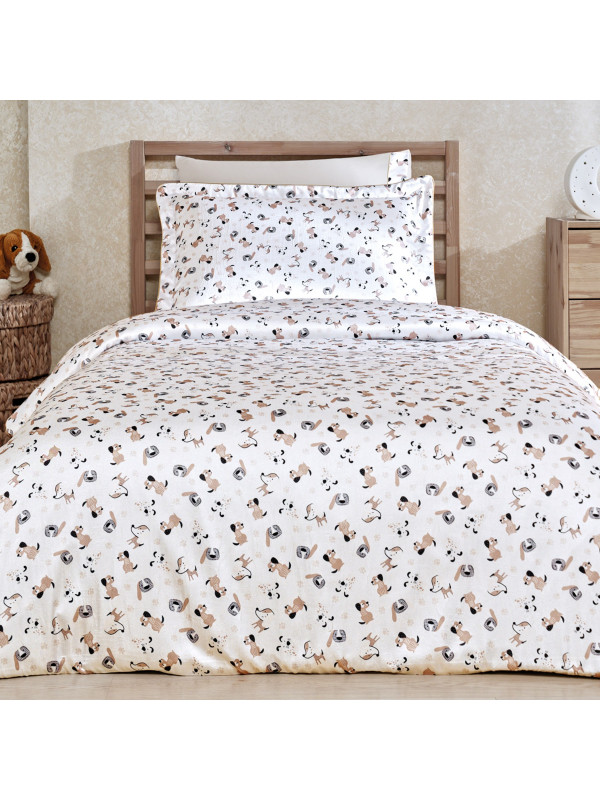 Подростковое постельное белье Tivolyo Home Beagle beyaz делюкс сатин+жатый шёлк полуторное