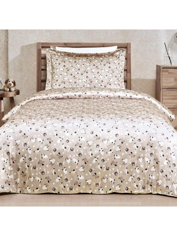 Подростковое постельное белье Tivolyo Home Beagle bej делюкс сатин+жатый шёлк полуторное