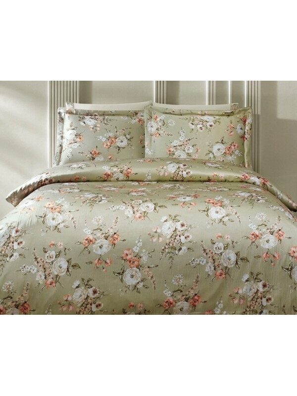 Постельное белье Tivolyo Home Emilia yesil делюкс сатин жатый шёлк евро