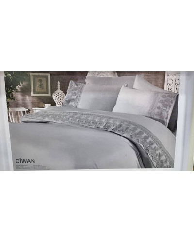 Постельное белье Grazie Home Ciwan gri делюкс сатин с гипюром евро