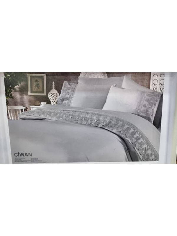 Постільна білизна Grazie Home Ciwan gri делюкс сатин з гіпюром євро