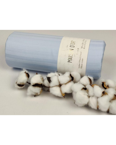 Простынь сатиновая Maison D'or blue на резинке 180x200 + наволочки 2-50x70