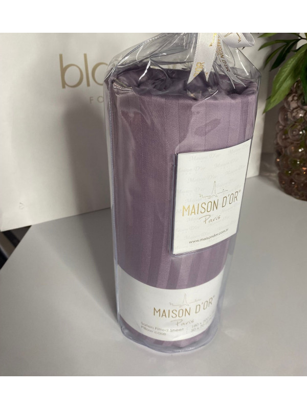 Простынь сатиновая Maison D'or lilac на резинке 180x200 + наволочки 2-50x70