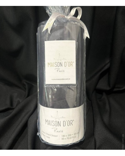 Простынь сатиновая Maison D'or antracit на резинке 180x200 + наволочки 2-50x70