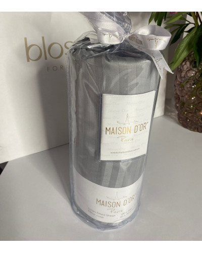 Простынь сатиновая Maison D'or grey на резинке 180x200 + наволочки 2-50x70