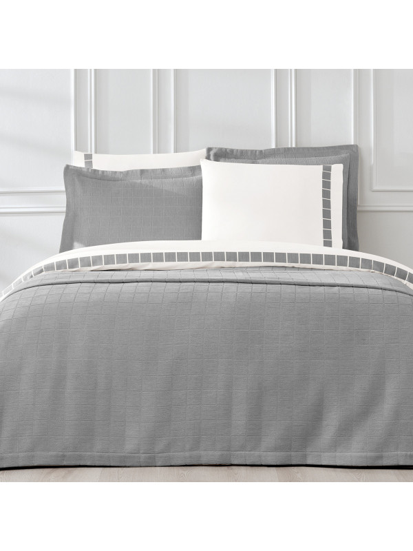 Постельное белье Tivolyo Home Square gri с вафельным покрывалом-пике евро