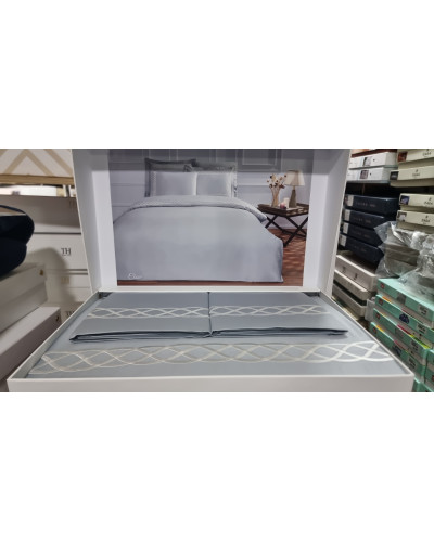 Постельное белье Tivolyo Home Chain gri премиум сатин с вышивкой евро