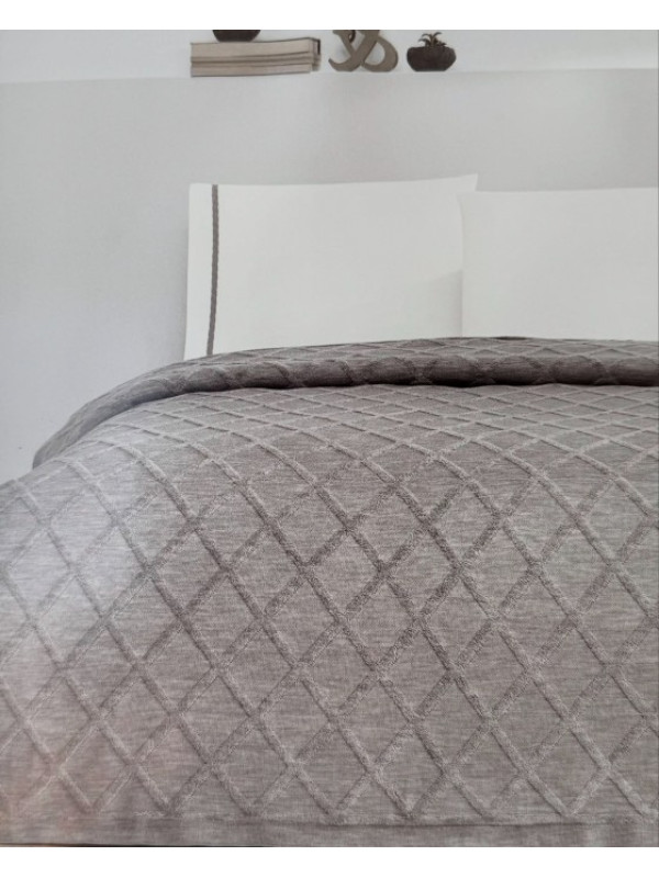 Постельное белье Tivolyo Home Liva gri делюкс сатин с пледом-пике евро