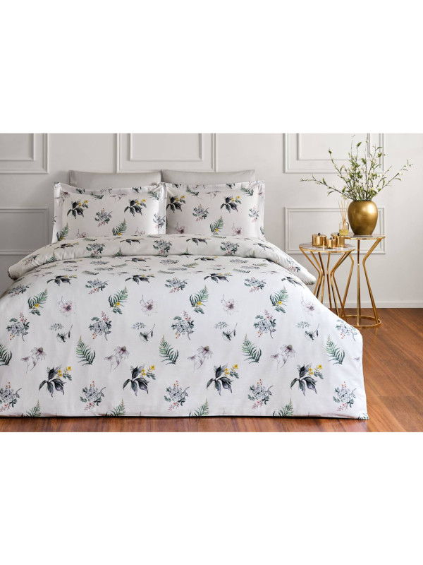 Постільна білизна Tivolyo Home Fleurs gri делюкс сатин євро