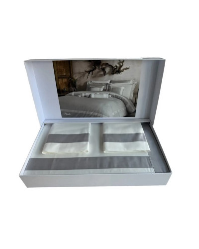 Постельное белье Tivolyo Home Banda k.beyaz/gri премиум сатин с вышивкой евро