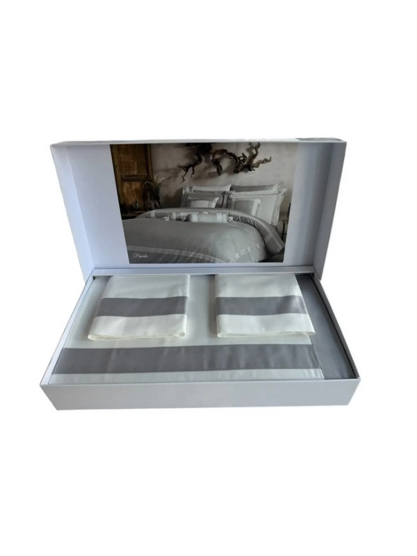 Постельное белье Tivolyo Home Banda k.beyaz/gri премиум сатин с вышивкой евро