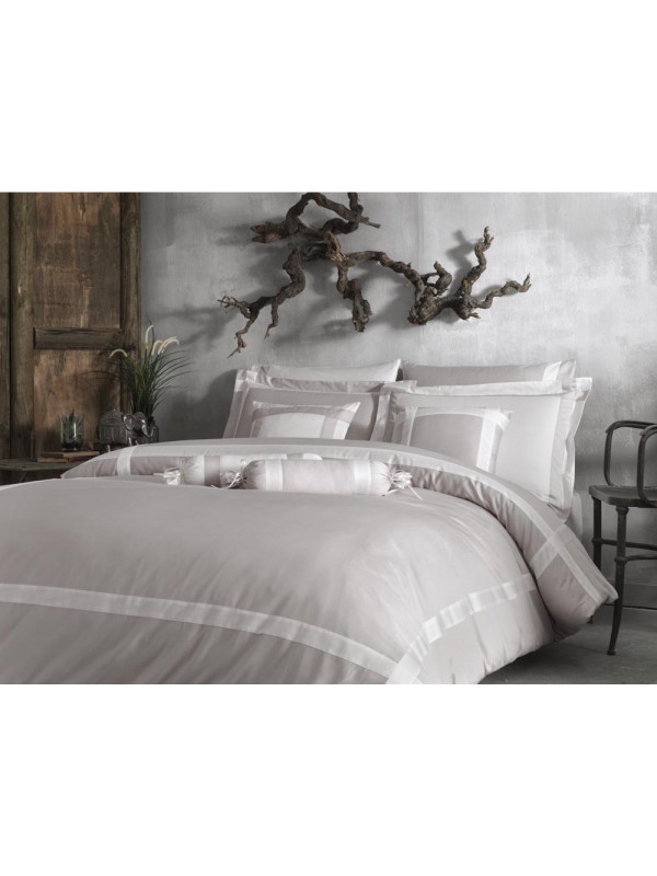 Постільна білизна Tivolyo Home Banda bej/k.beyaz преміум сатин з вишивкою сімейна