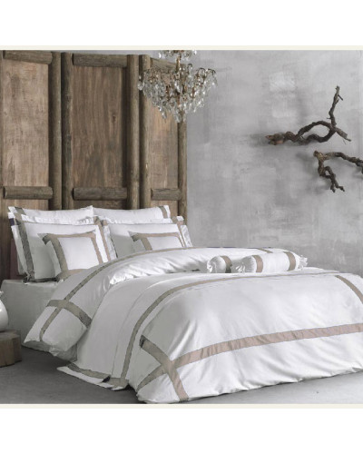 Постельное белье Tivolyo Home Banda k.beyaz/bej премиум сатин с вышивкой семейное