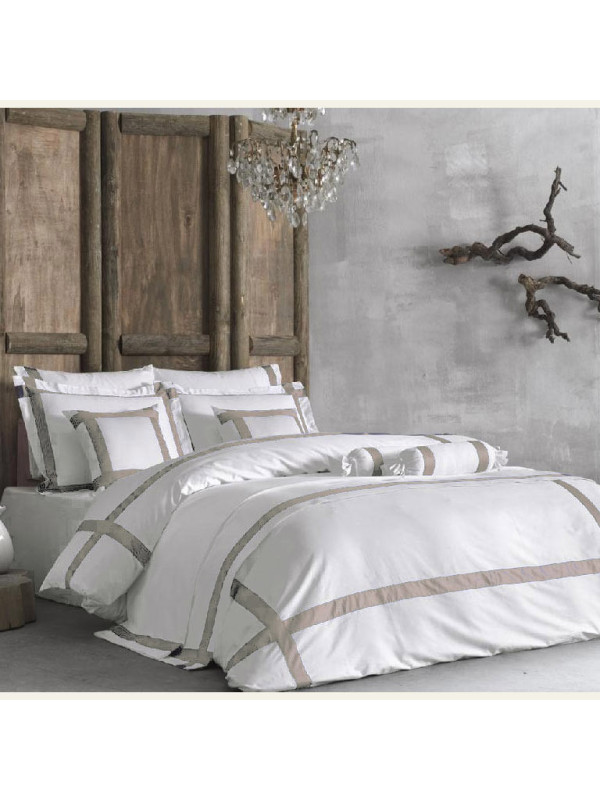 Постельное белье Tivolyo Home Banda k.beyaz/bej премиум сатин с вышивкой семейное