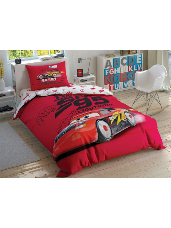 Подростковое постельное белье Tac Disney Cars Speed Frenzy ранфорс полуторное на резинке