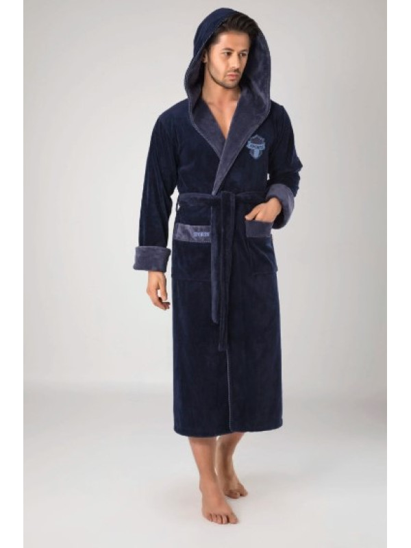 Халат мужской nusa хлопок/бамбук модель 1145 синий, xxxl