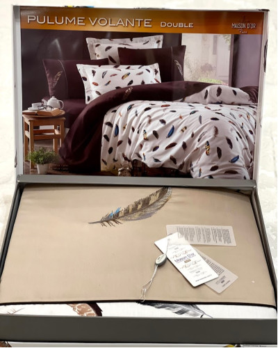 Постельное белье Maison D'or Pulume Volante beige люкссатин с вышивкой евро