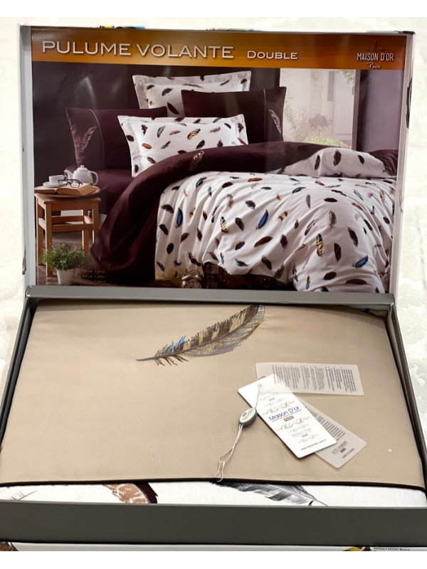 Постельное белье Maison D'or Pulume Volante beige люкссатин с вышивкой евро Постельное белье Maison D'or Pulume Volante beige люкссатин с вышивкой евро