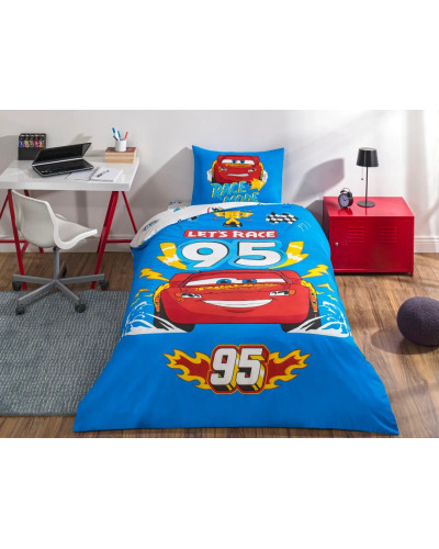 Подростковое постельное белье Tac Disney Cars let's Race ранфорс полуторное на резинке