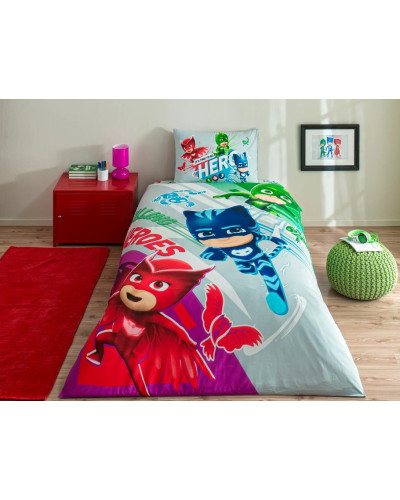 Подростковое постельное белье Tac Disney PJ Masks Super Team ранфорс полуторное на резинке