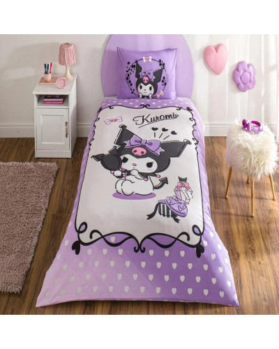 Подростковое постельное белье Tac Disney Kuromi ранфорс полуторное на резинке