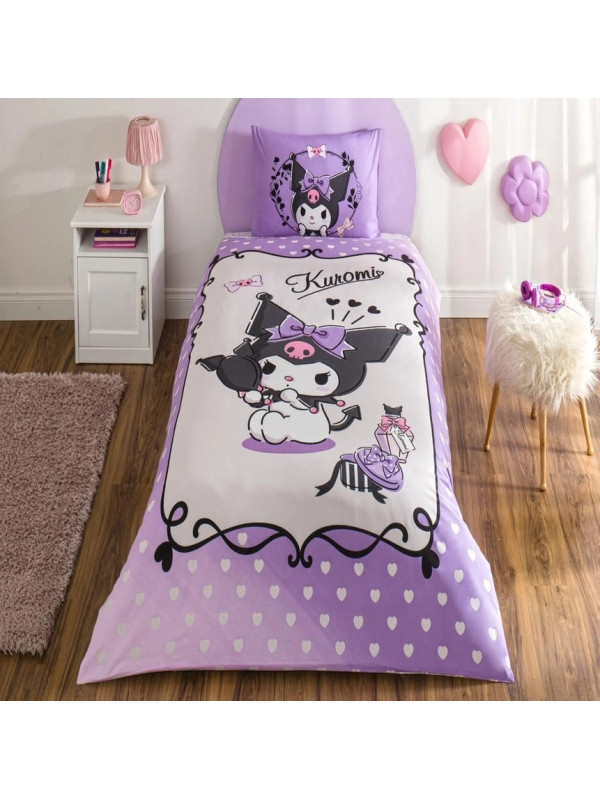 Подростковое постельное белье Tac Disney Kuromi ранфорс полуторное на резинке Подростковое постельное белье Tac Disney Kuromi ранфорс полуторное на резинке