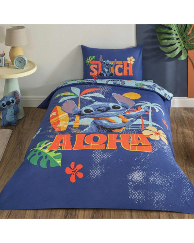 Подростковое постельное белье Tac Disney Stitch Aloha ранфорс полуторное на резинке
