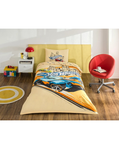 Подростковое постельное белье Tac Disney Hot Wheels Winner ранфорс полуторное на резинке