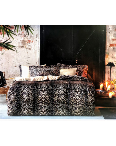 Постельное белье Tivolyo Home Leopard делюкс сатин жатый шёлк евро